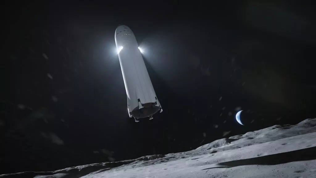 Lądujący Starship (wizja artysty, SpaceX)