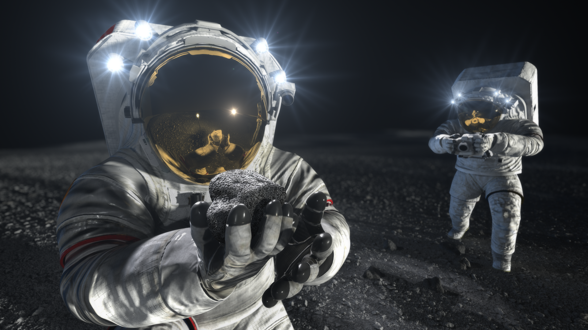 Artystyczna wizja dwóch astronautów na powierzchni Ksieżyca (NASA)